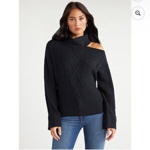 Sofia Jeans Black Cutout Turtleneck Sweater Cable Knit XS